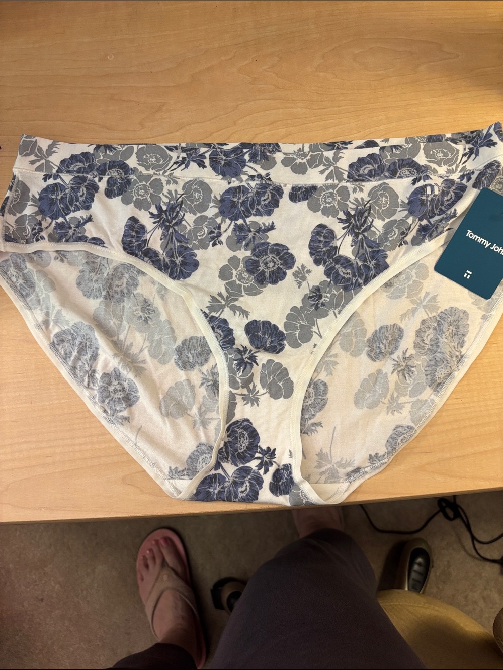 Tommy John White Bikini Briefs with Blue Floral Print
